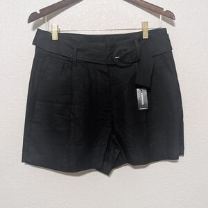 Express  High-Waisted Black Linen Rayon Belted Shorts NWT